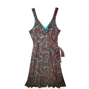 41 Hawthorn Leaf Print Faux Wrap Mini Dress Green Multicolor Size MP